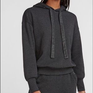 Express Embellished Drawstring Hoodie in Dark Gray